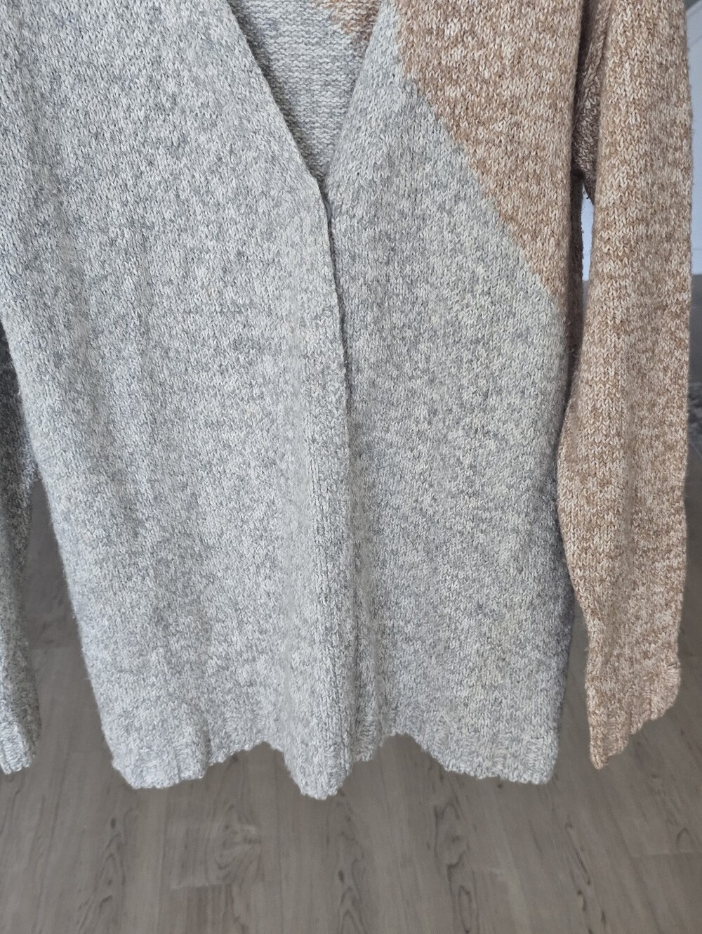 CAbi Open Front Marled Colorblock Cardigan Sweater Women's Small Beige Gray Knit - Picture 3 of 8